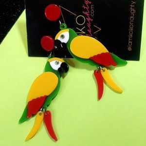 Tropical Macaw Acrylic Retro Kitsch Earrings Tiki Tropigoth